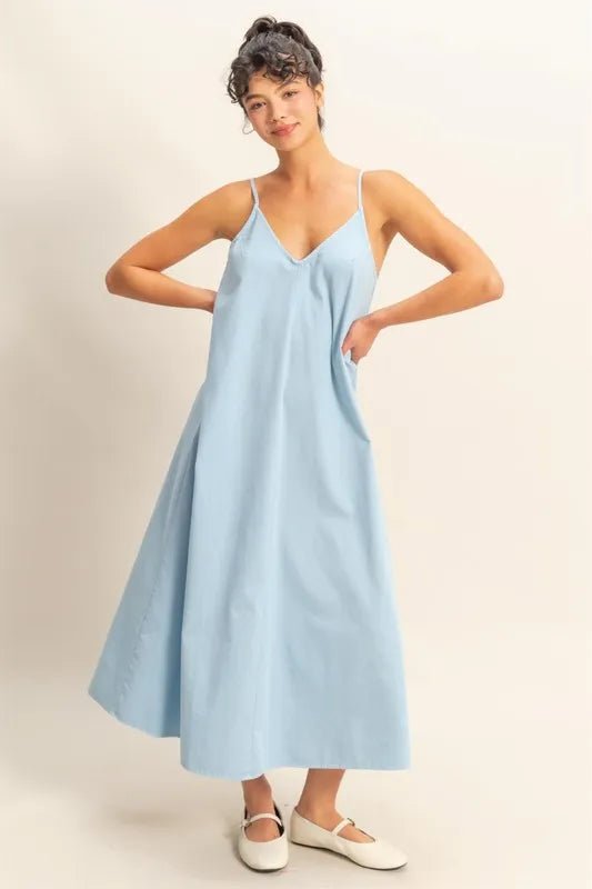 HYFVE - Light Blue V - Neck Swing Maxi Dress