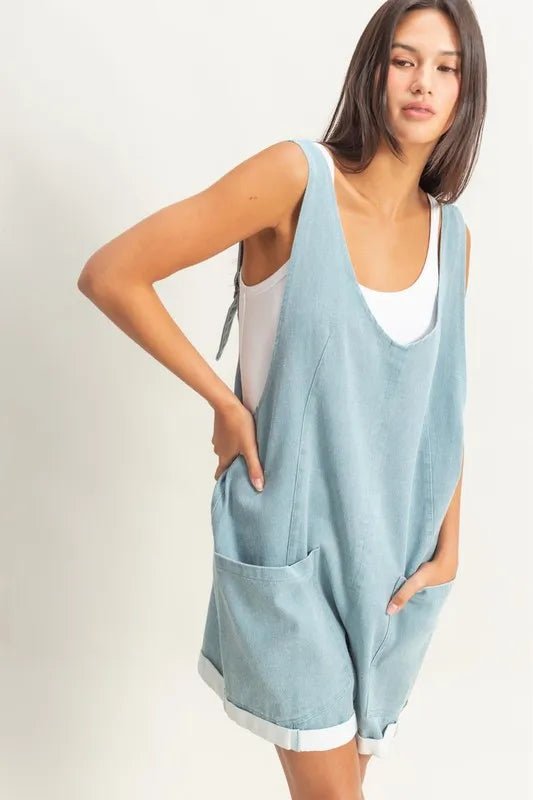 HYFVE - Light Denim Sleeveless Pocket Romper