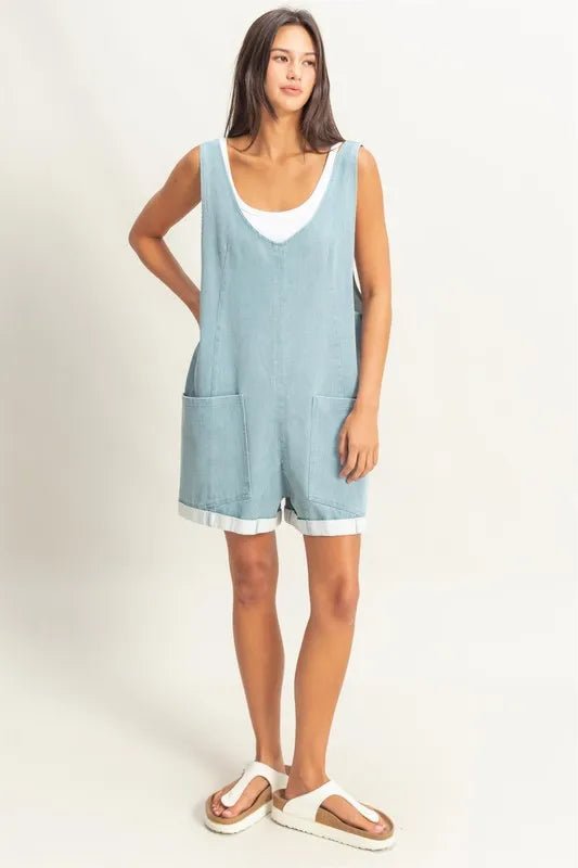 HYFVE - Light Denim Sleeveless Pocket Romper