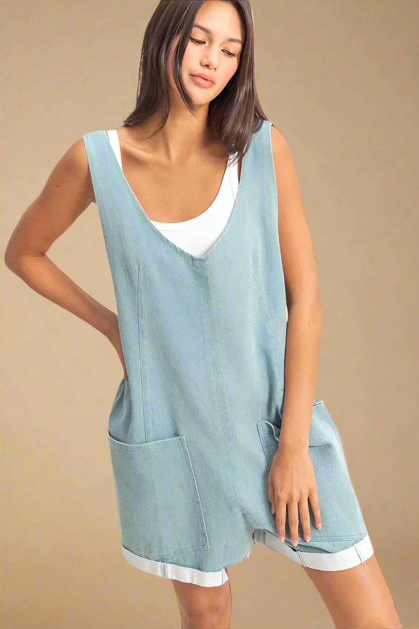 HYFVE - Light Denim Sleeveless Pocket Romper