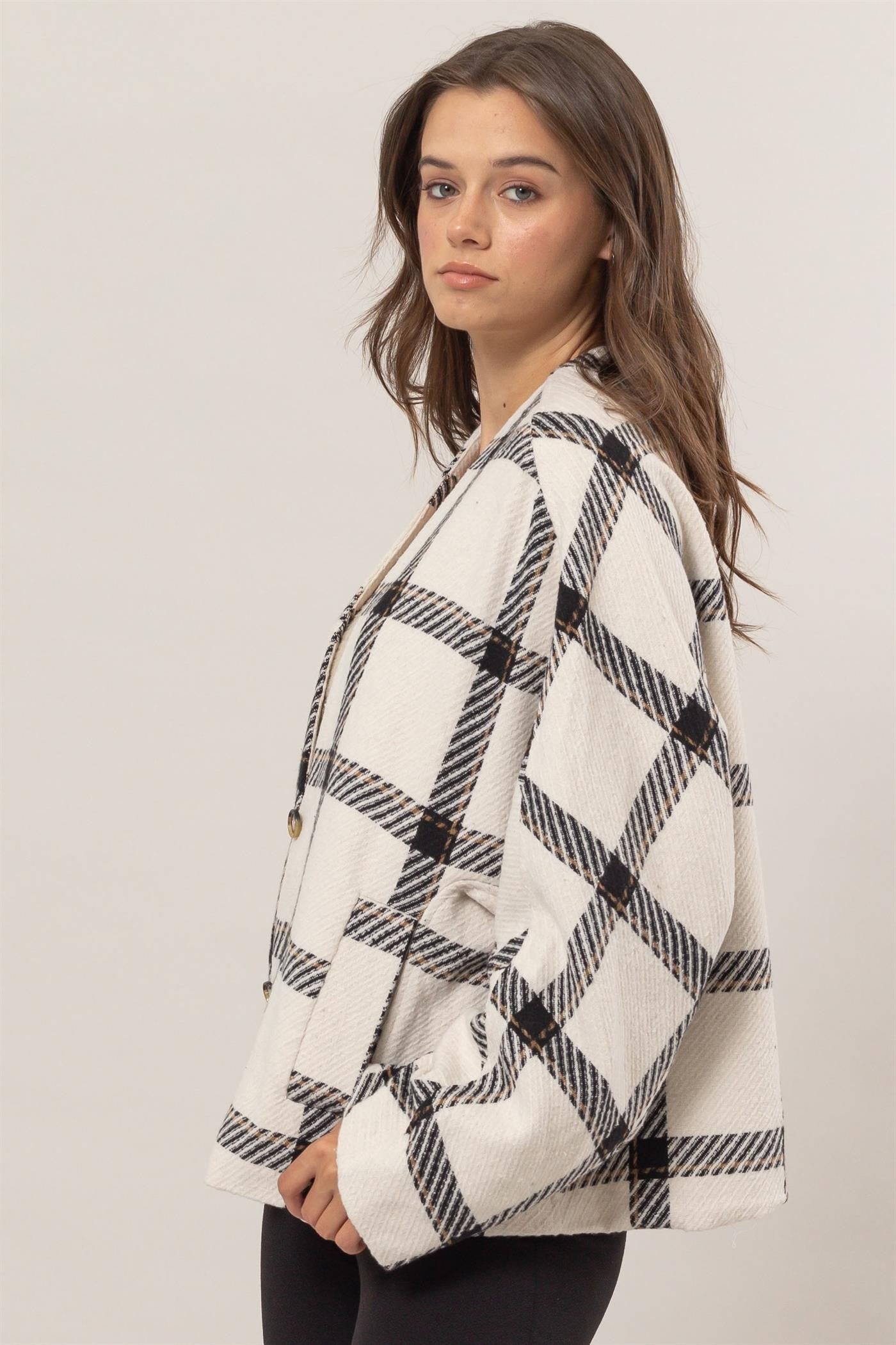HYFVE - Long Sleeve Plaid Jacket in Cream