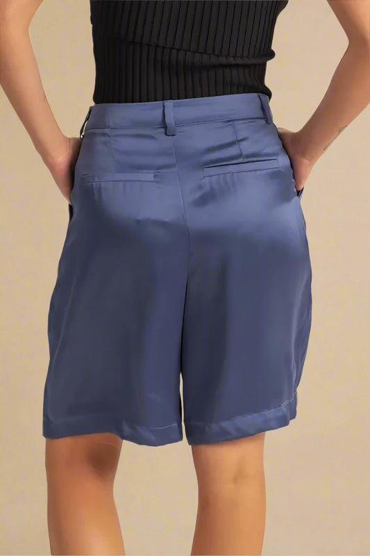 HYFVE - Midnight Navy Satin Pleated Shorts