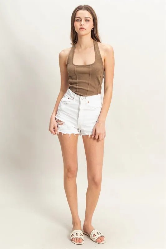 HYFVE - Mocha Rib Knit Halter Top