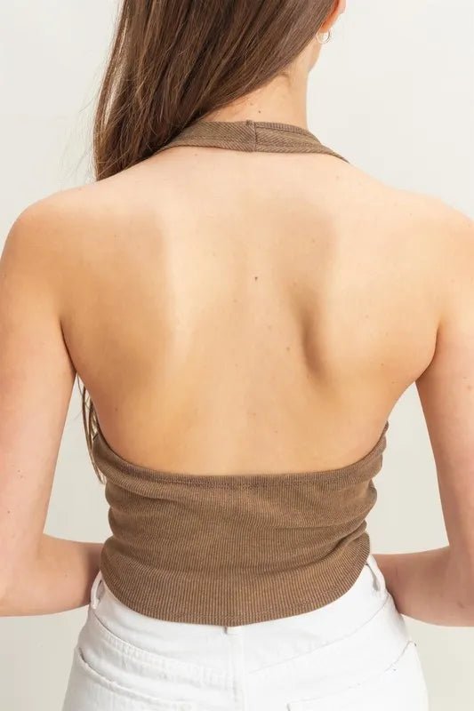 HYFVE - Mocha Rib Knit Halter Top
