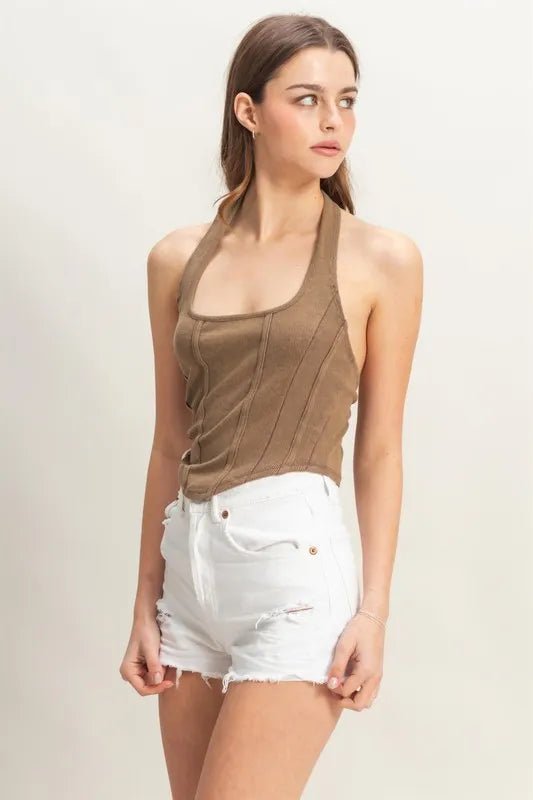 HYFVE - Mocha Rib Knit Halter Top