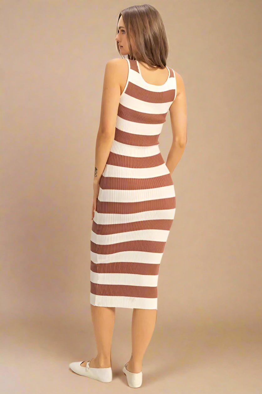 HYFVE - Mocha Stripe Ribbed Bodycon Dress
