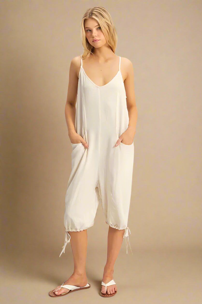 HYFVE - Oatmeal Cropped Drawstring Jumpsuit