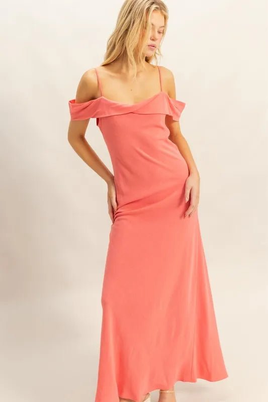 HYFVE - Off Shoulder Maxi Dress in Soft Coral Pink