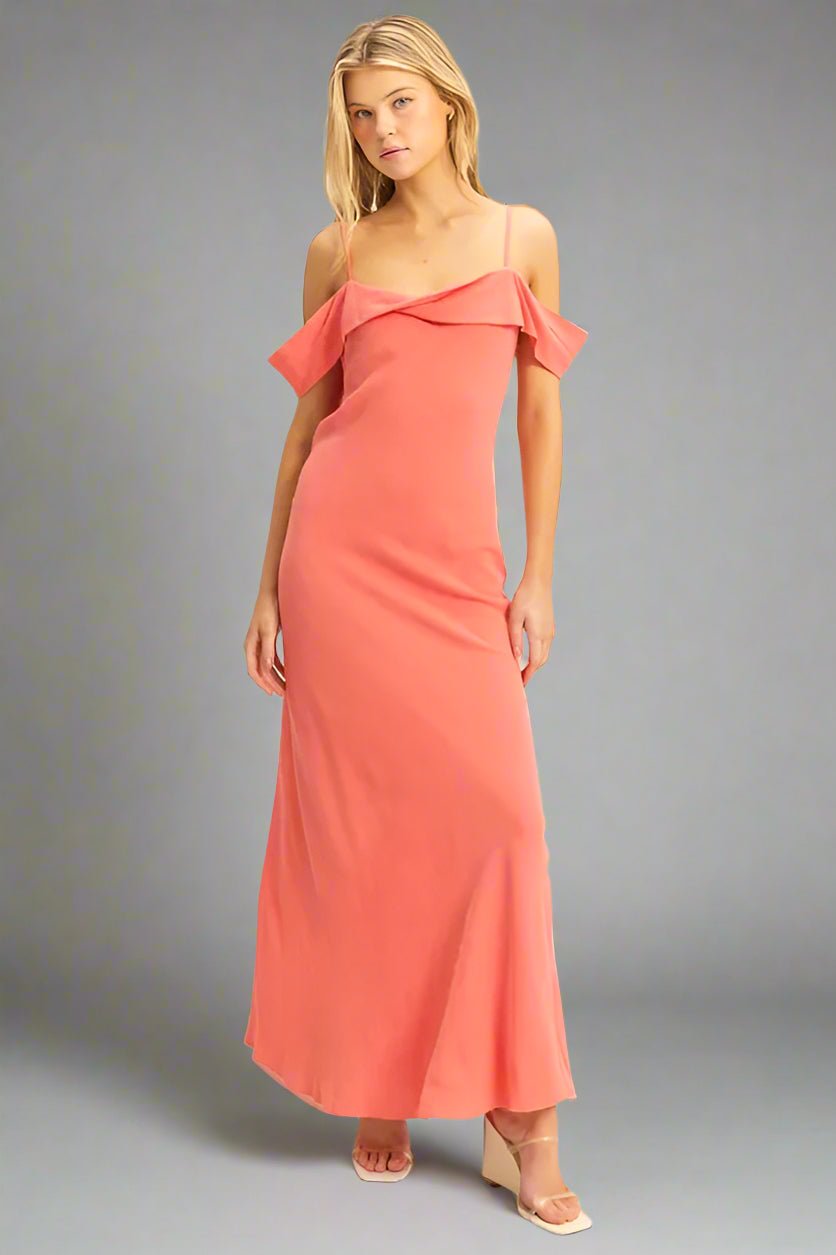 HYFVE - Off Shoulder Maxi Dress in Soft Coral Pink