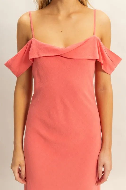 HYFVE - Off Shoulder Maxi Dress in Soft Coral Pink