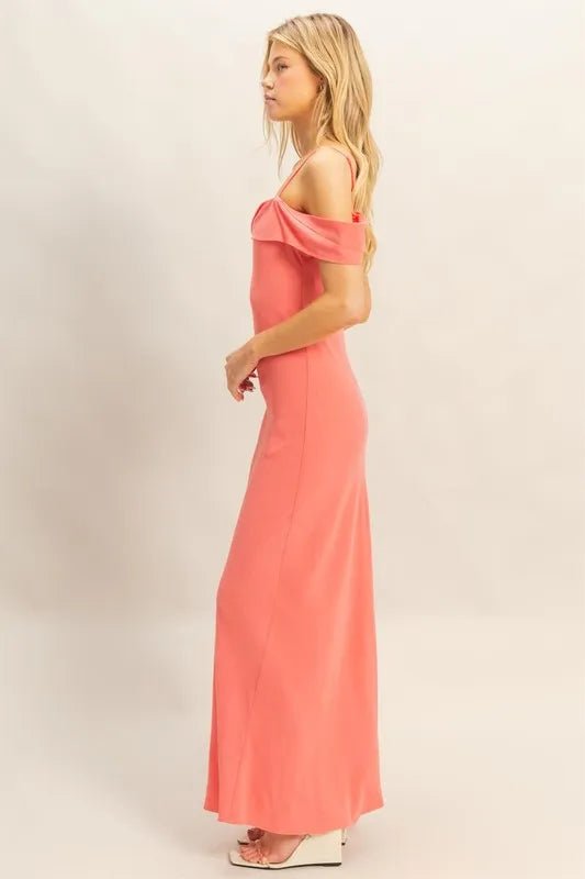HYFVE - Off Shoulder Maxi Dress in Soft Coral Pink