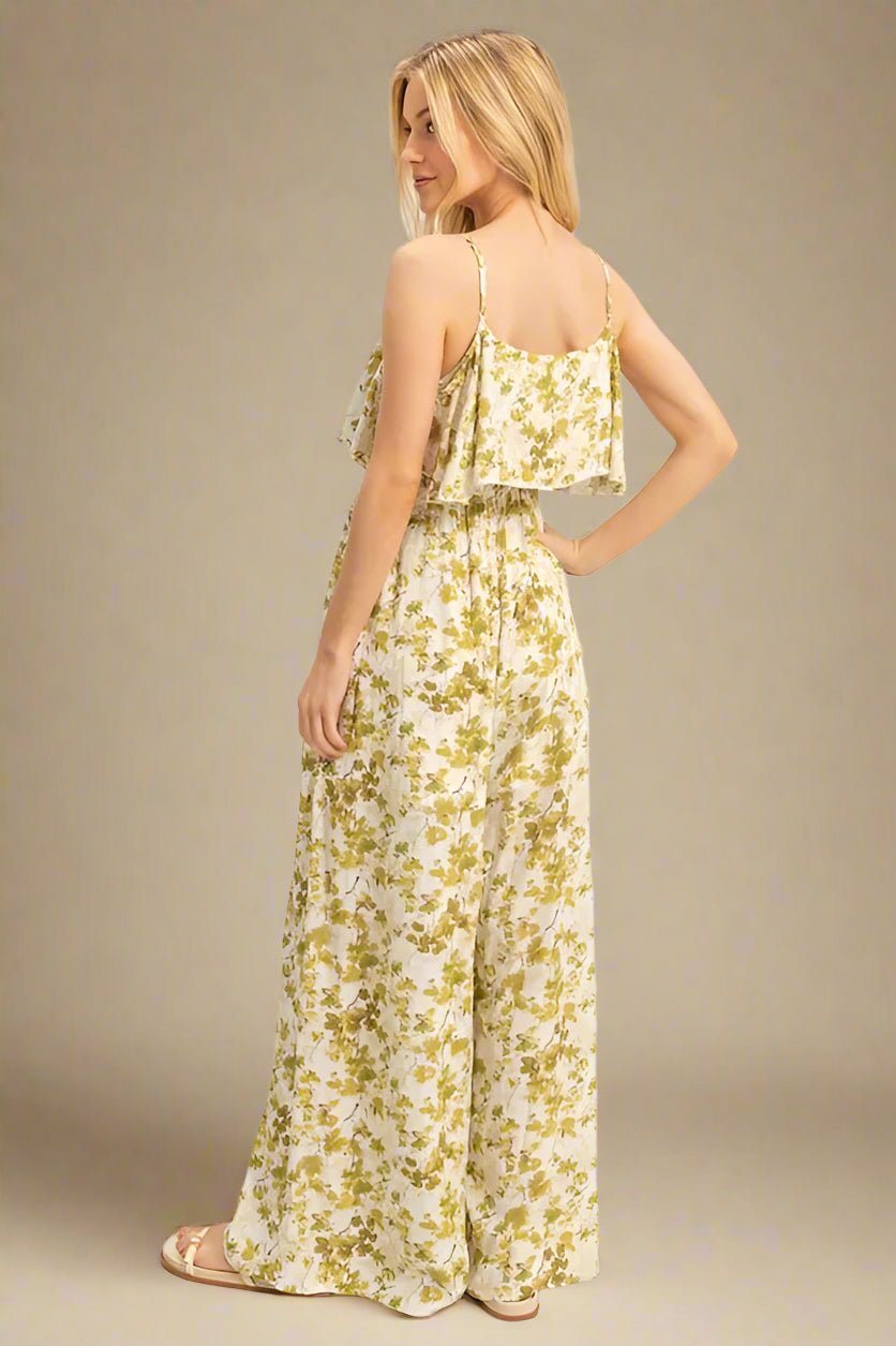 HYFVE - Olive Floral Ruffle Wide - Leg Jumpsuit