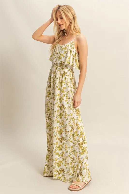 HYFVE - Olive Floral Ruffle Wide - Leg Jumpsuit