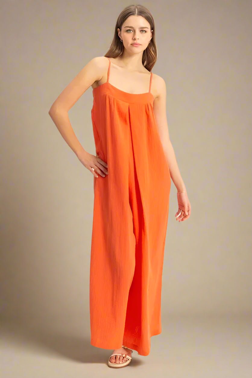 HYFVE - Orange Textured Wide Leg Jumpsuit
