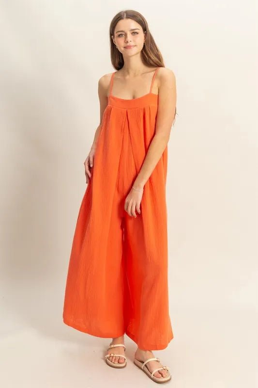HYFVE - Orange Textured Wide Leg Jumpsuit