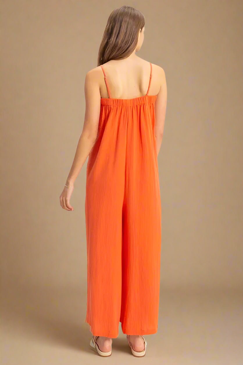 HYFVE - Orange Textured Wide Leg Jumpsuit