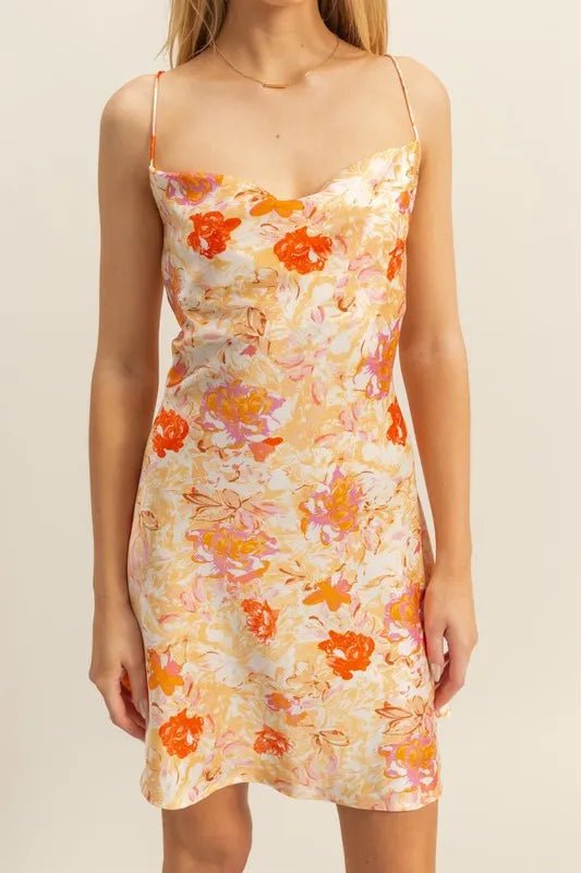 HYFVE - Peach & Floral Multicolor Cowl Neck Mini Dress