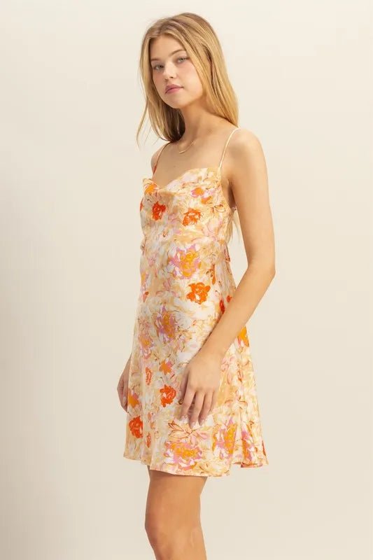 HYFVE - Peach & Floral Multicolor Cowl Neck Mini Dress