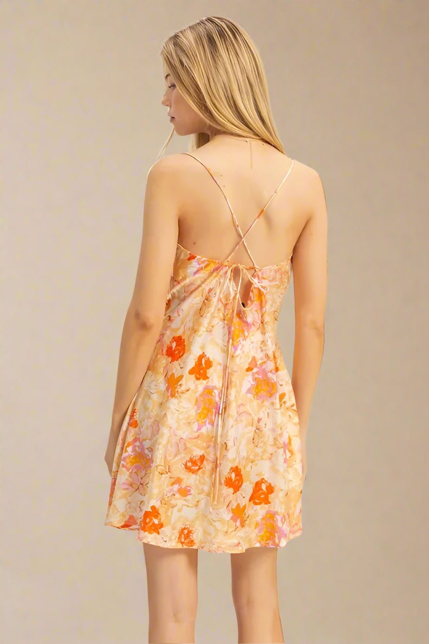 HYFVE - Peach & Floral Multicolor Cowl Neck Mini Dress