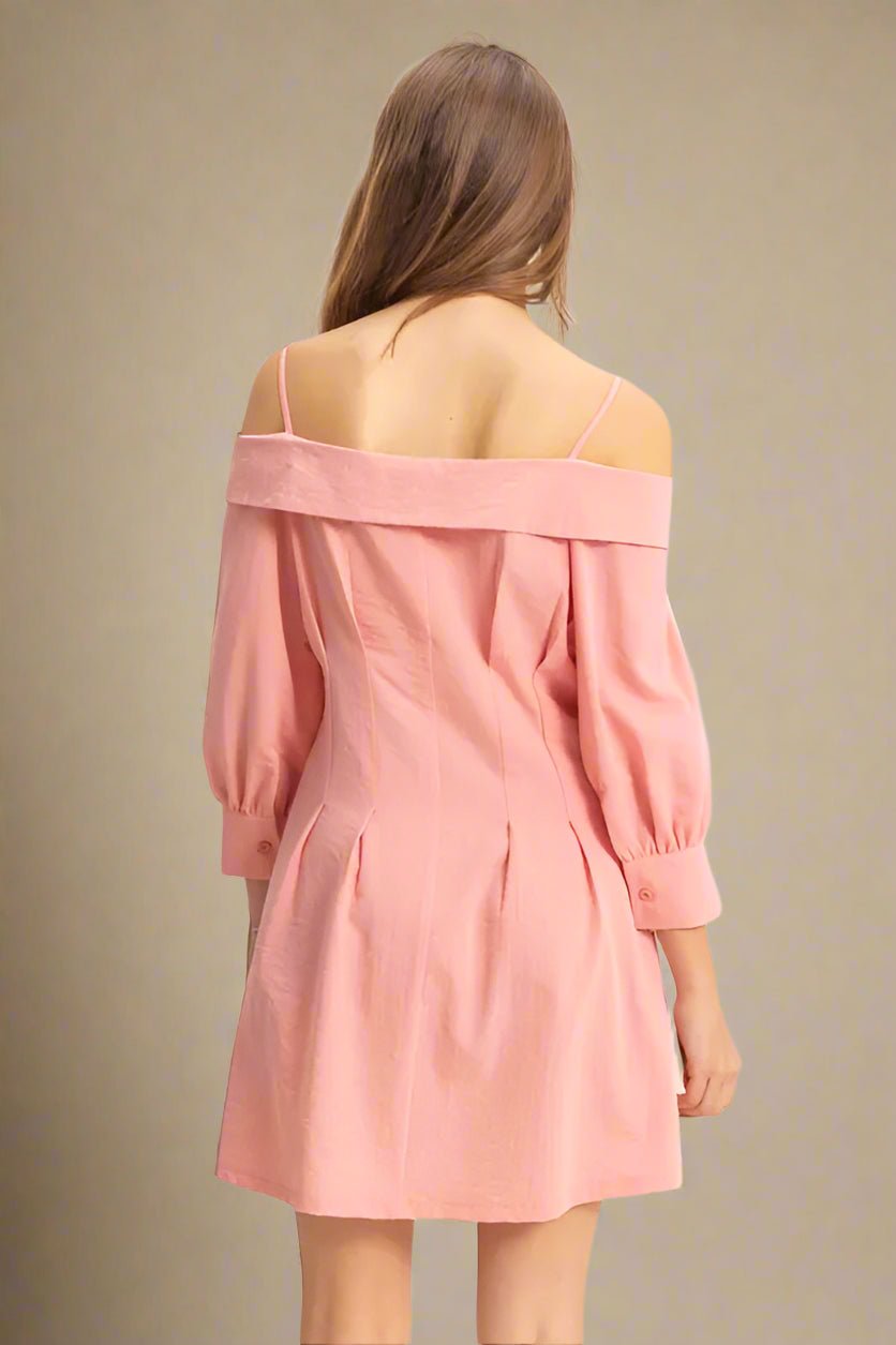 HYFVE - Peony Pink Off - Shoulder Button Mini Dress