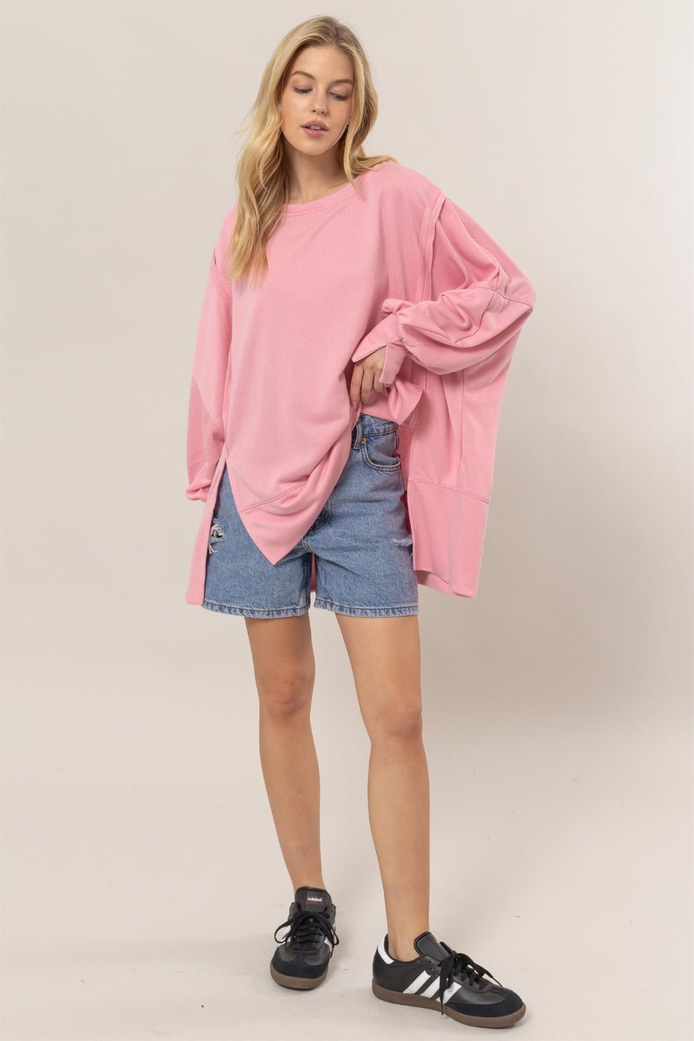 HYFVE - Pink French Terry Long Sleeve Tunic Sweatshirt