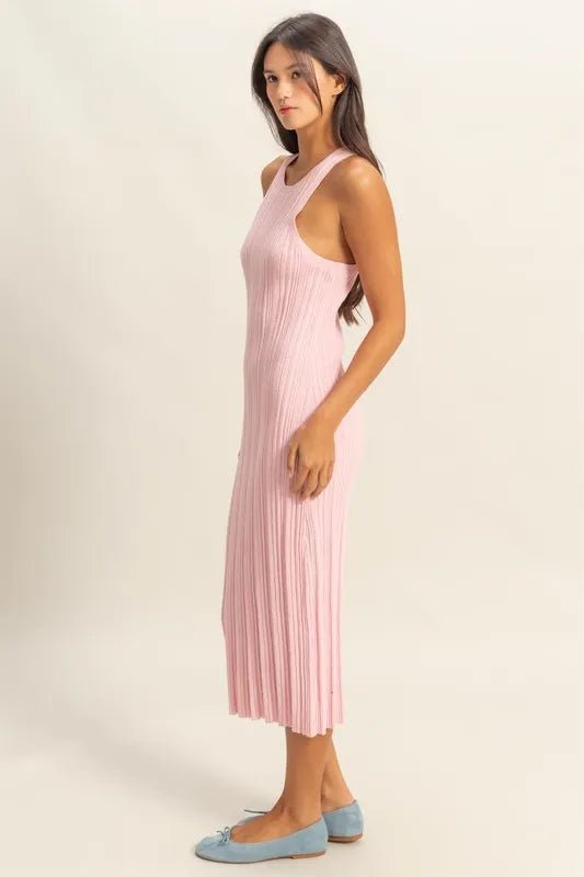 HYFVE - Pink Ribbed Knit Midi Dress