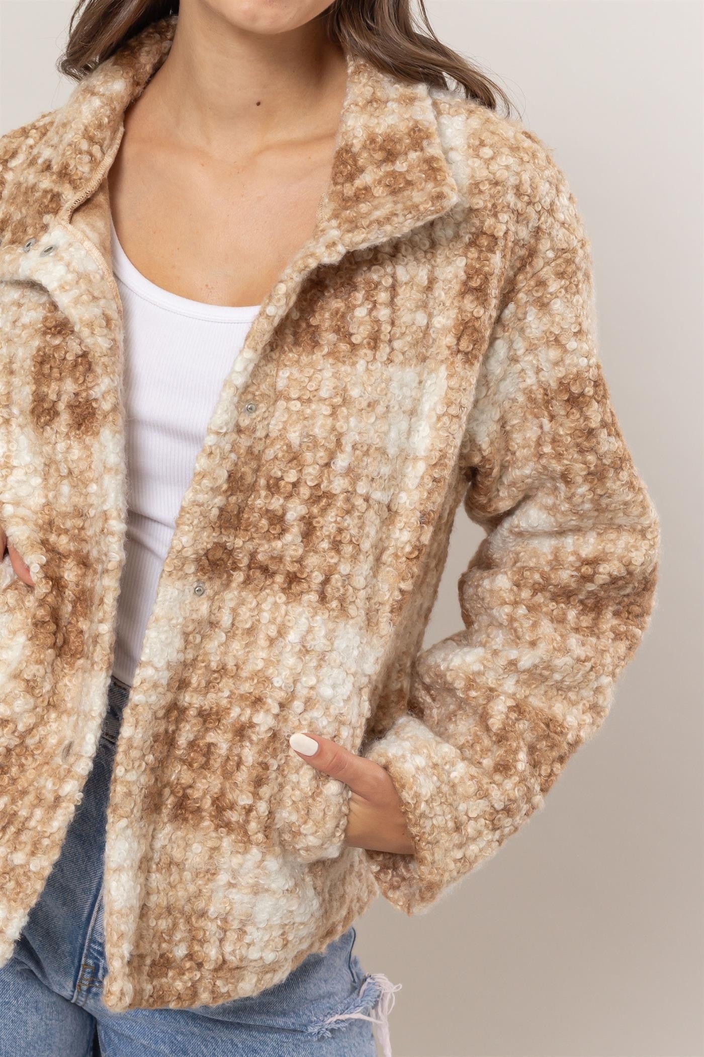 HYFVE - Plaid Bouclé Jacket in Taupe