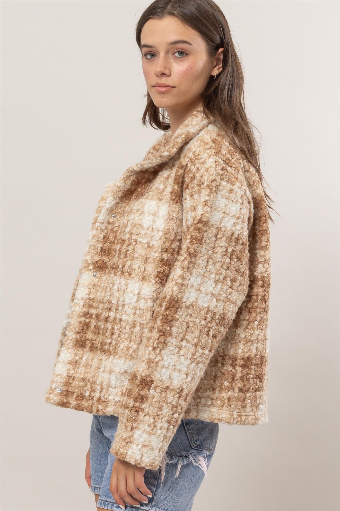 HYFVE - Plaid Bouclé Jacket in Taupe