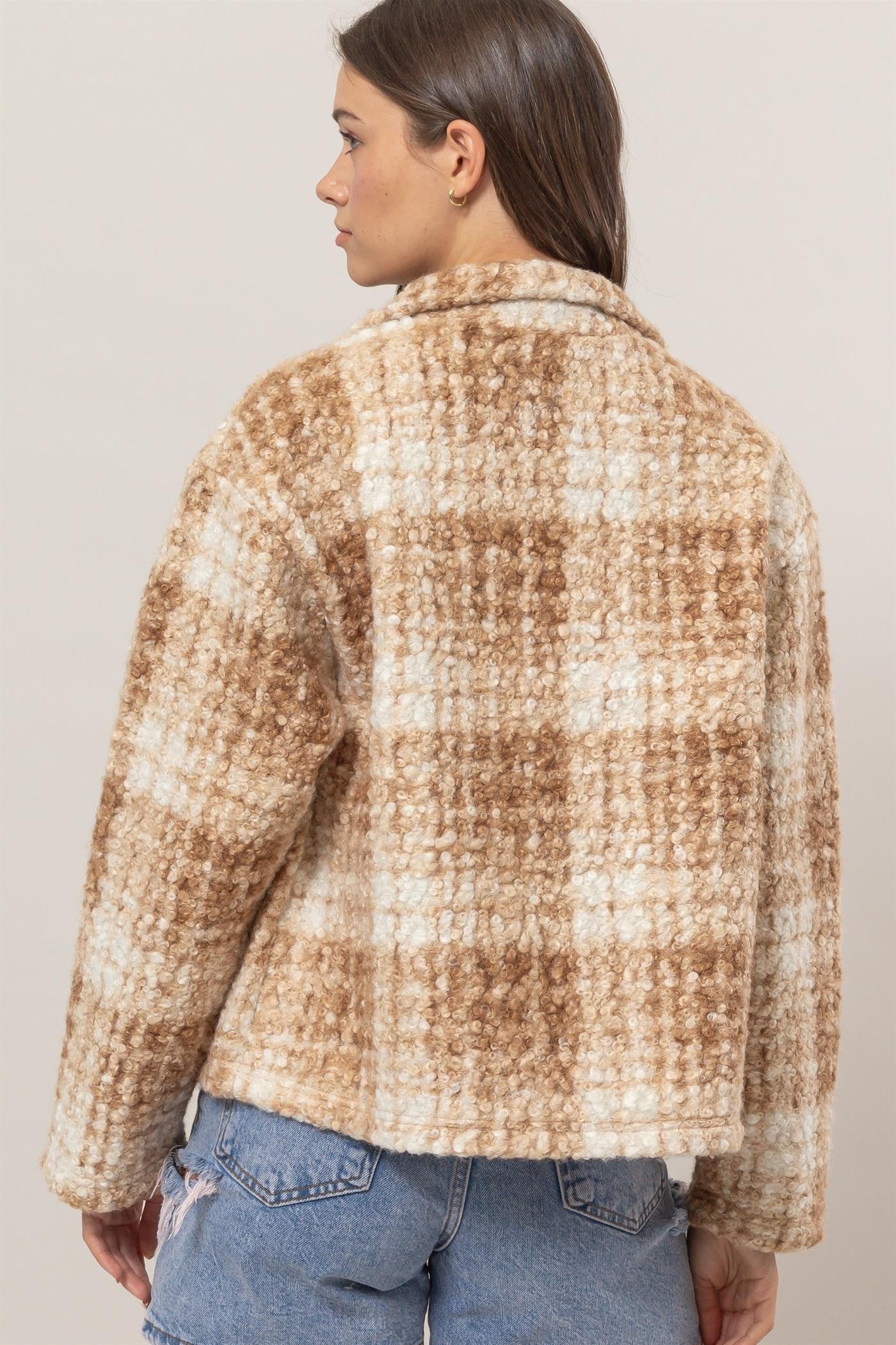 HYFVE - Plaid Bouclé Jacket in Taupe