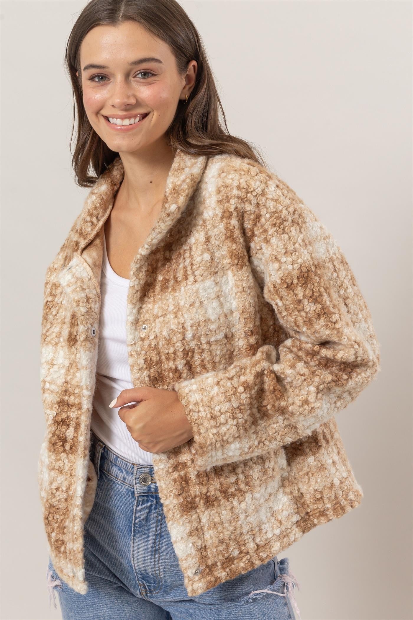 HYFVE - Plaid Bouclé Jacket in Taupe