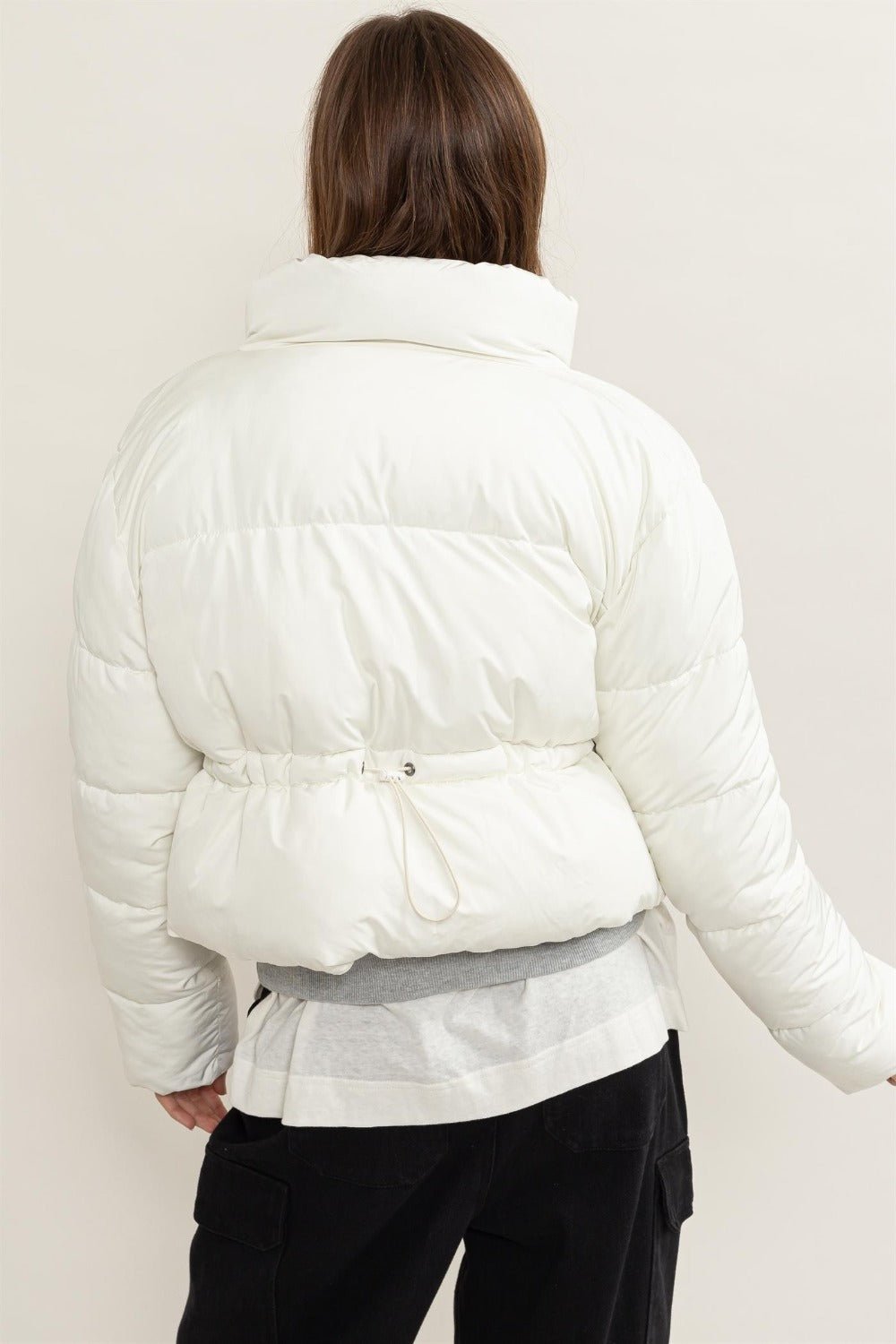 HYFVE - Quilted Back Drawstring Puffer Jacket in Cream