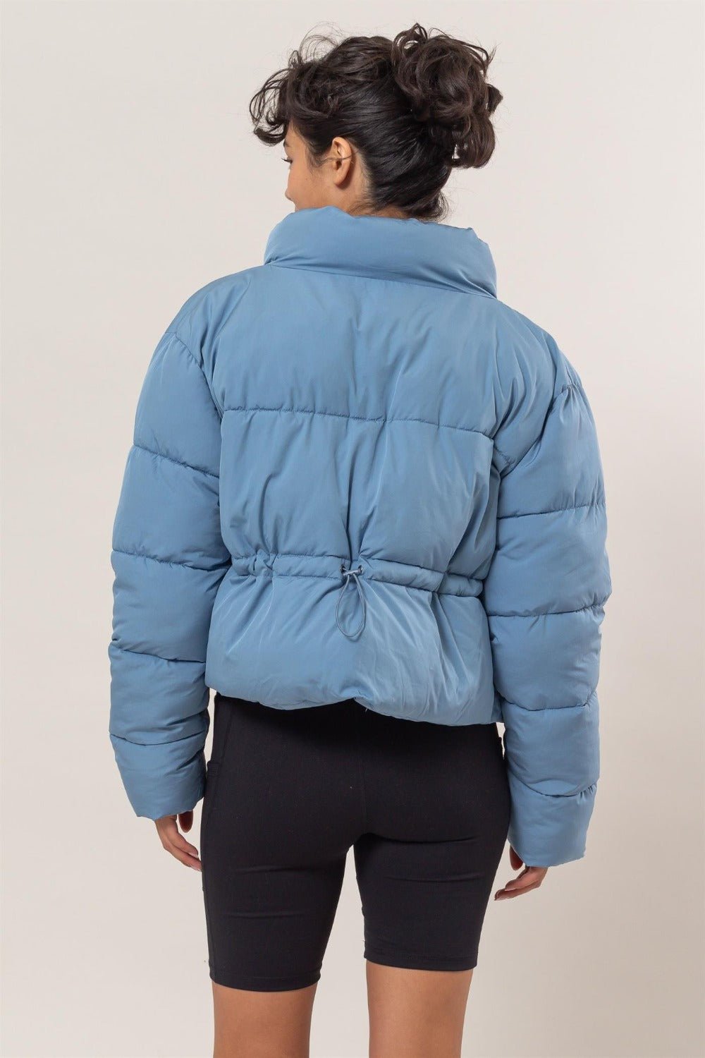 HYFVE - Quilted Back Drawstring Puffer Jacket in Gray Blue