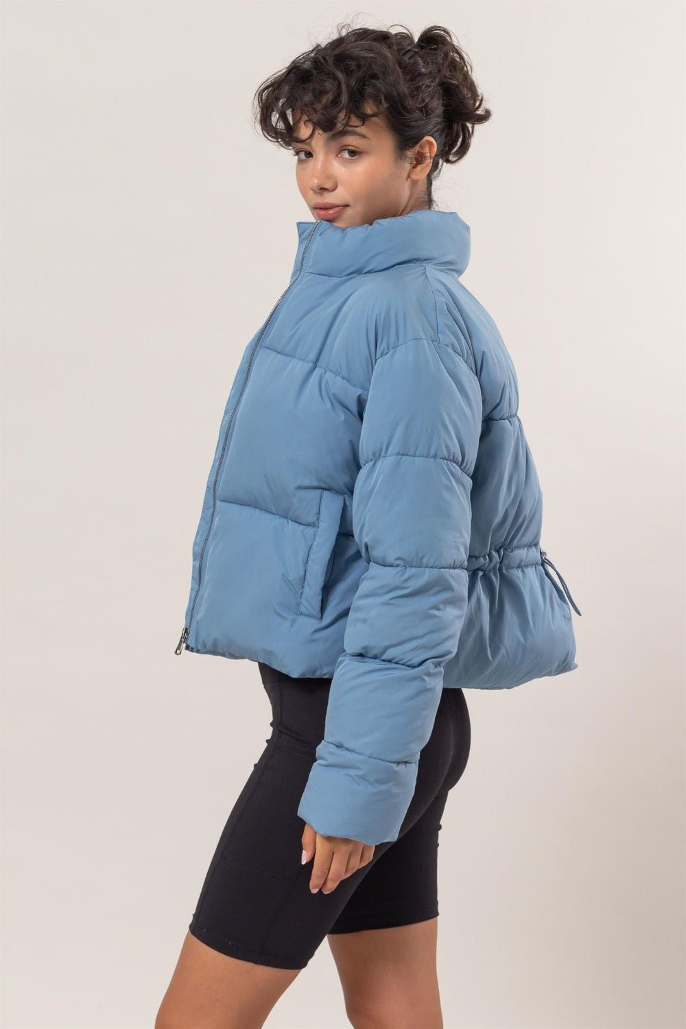 HYFVE - Quilted Back Drawstring Puffer Jacket in Gray Blue