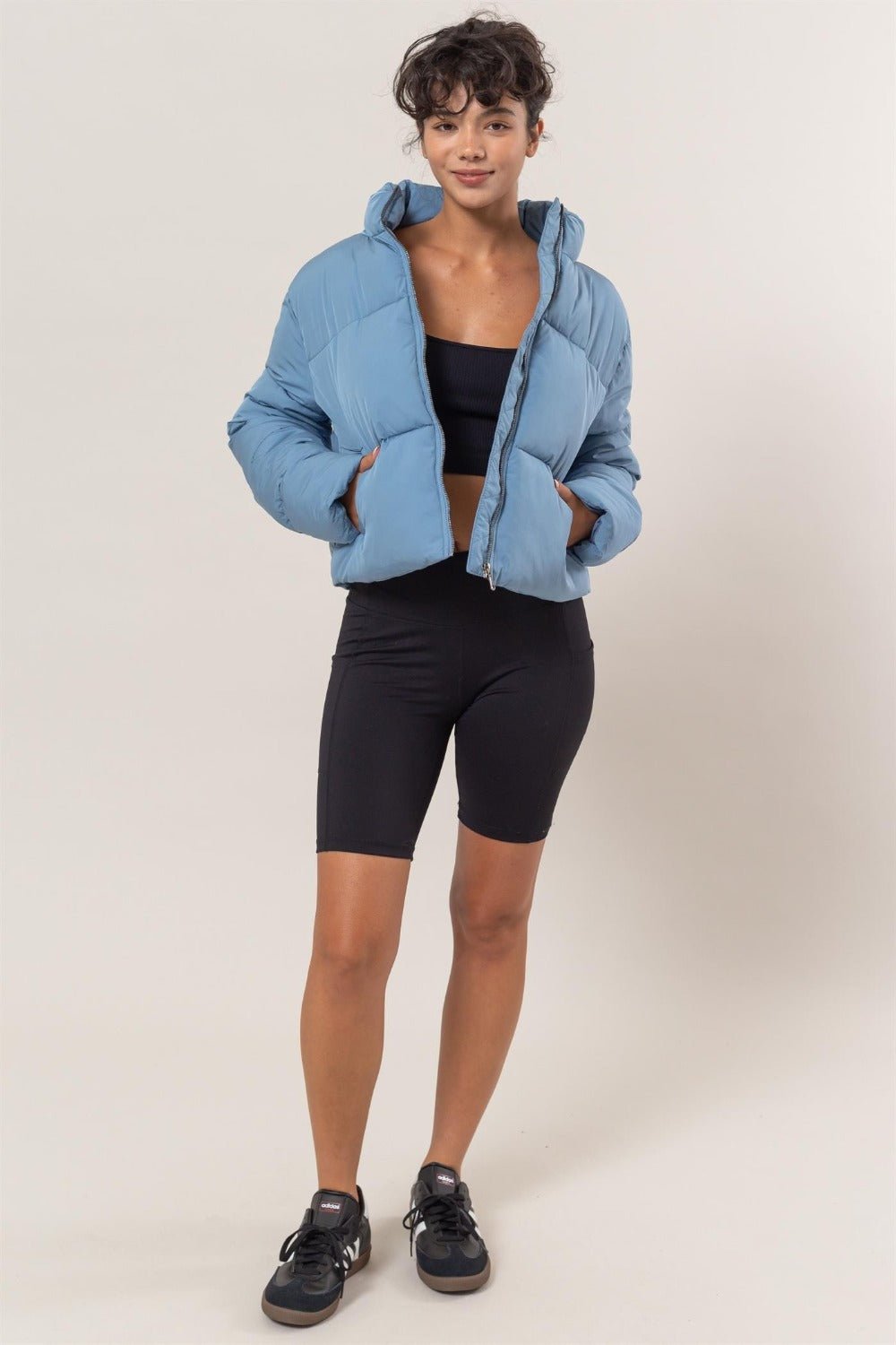 HYFVE - Quilted Back Drawstring Puffer Jacket in Gray Blue