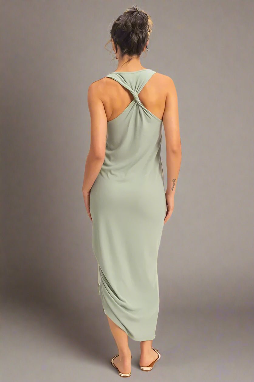 HYFVE - Ruched Tank Midi Dress in Soft Moss Green