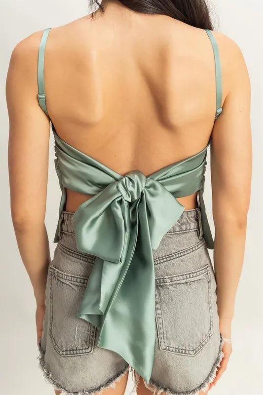 HYFVE - Sage Green Satin Bow - Back Cami Top