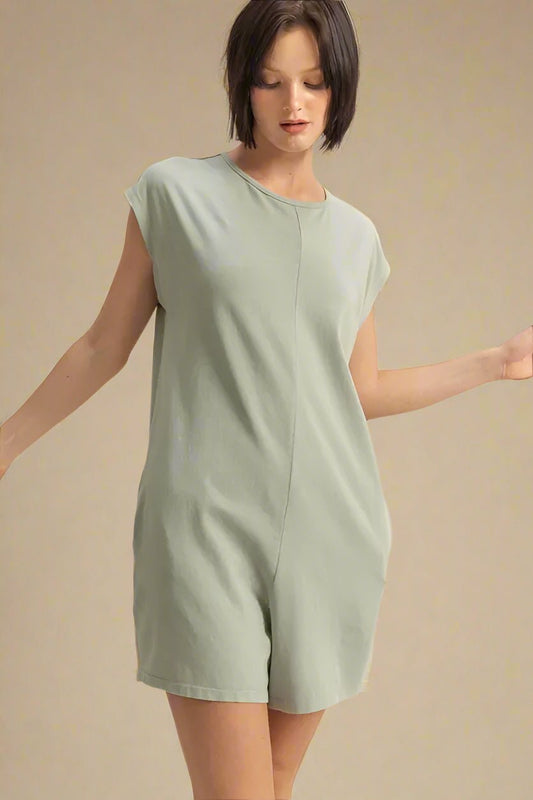 HYFVE - Sage Green Washed T-Shirt Romper