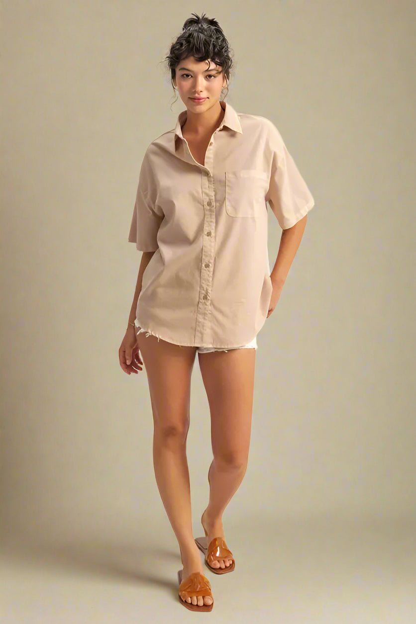 HYFVE - Sand Beige Cotton Button - Up Shirt with Pocket