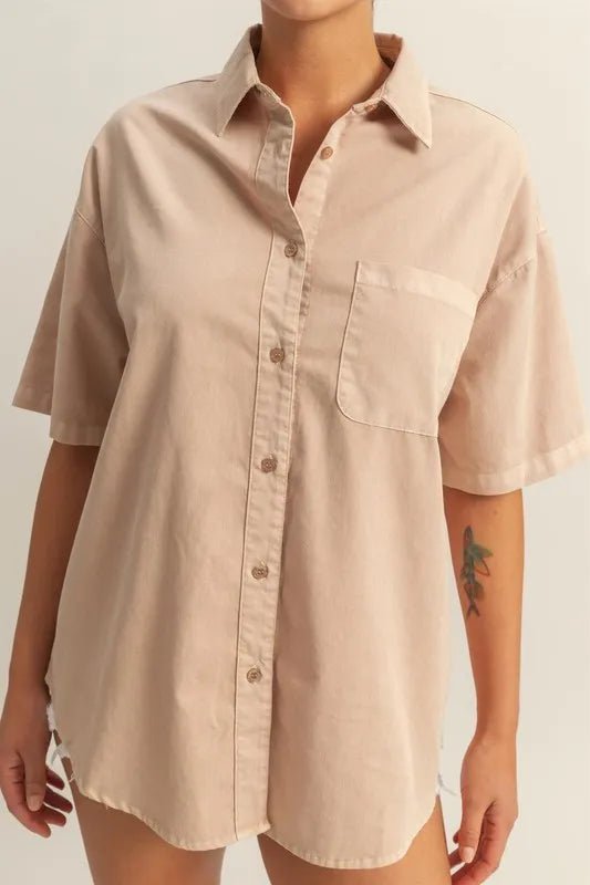 HYFVE - Sand Beige Cotton Button - Up Shirt with Pocket