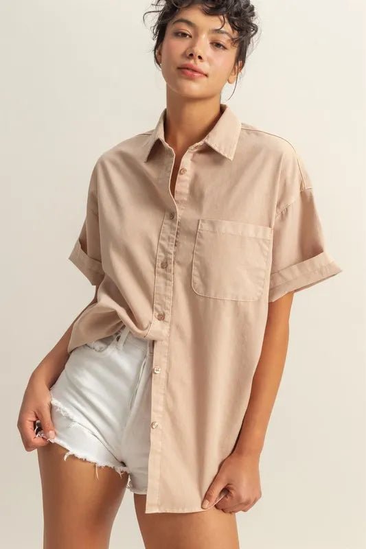 HYFVE - Sand Beige Cotton Button - Up Shirt with Pocket