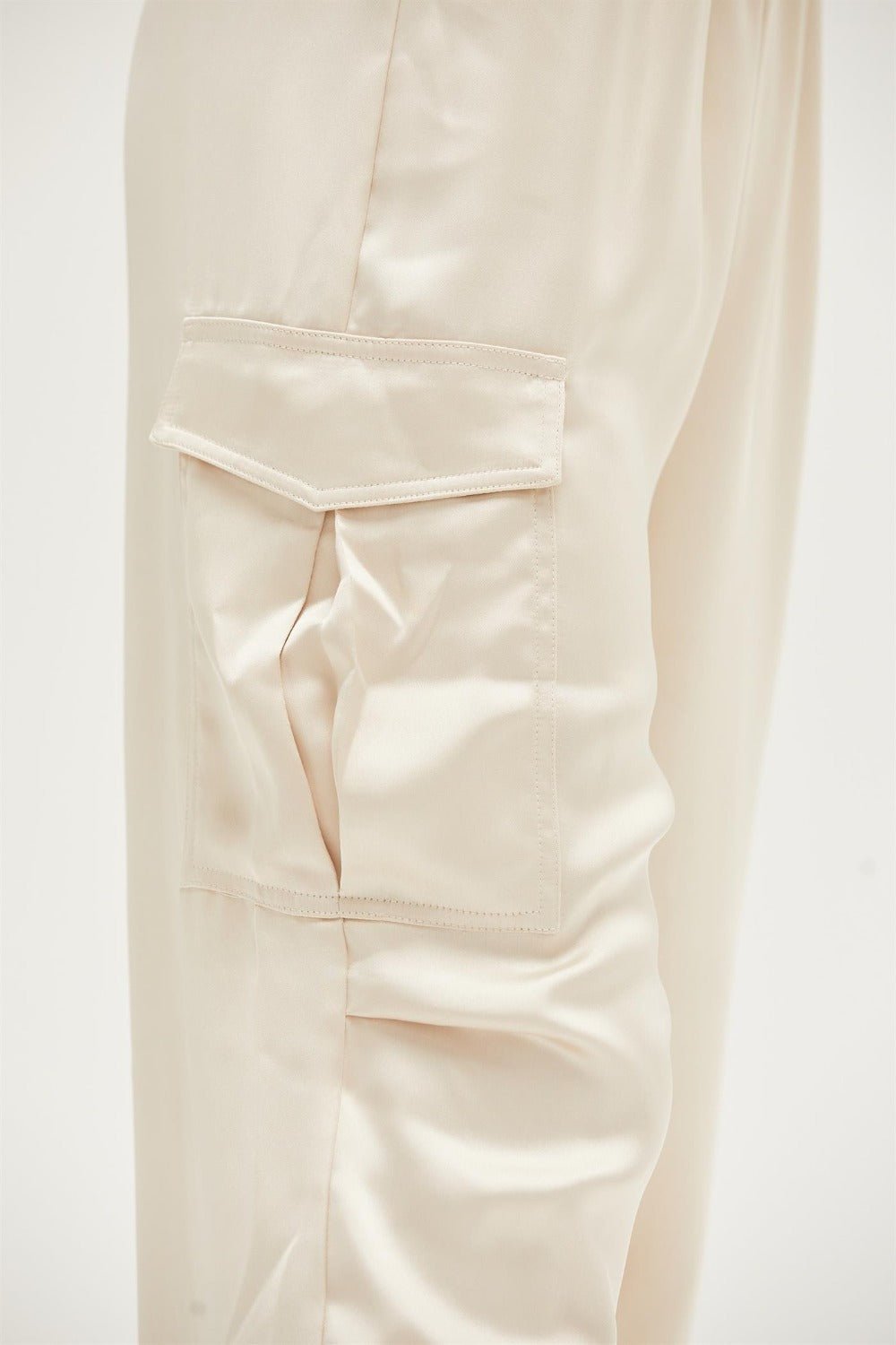 HYFVE - Satin Drawstring Hem Cargo Pants in Alpaca