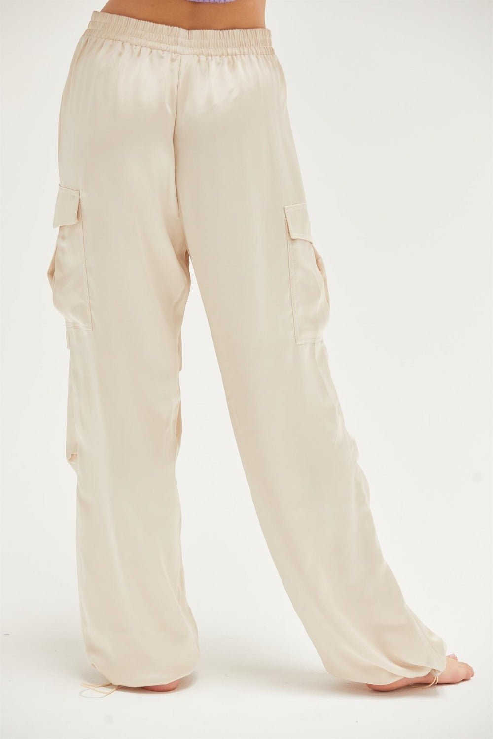 HYFVE - Satin Drawstring Hem Cargo Pants in Alpaca