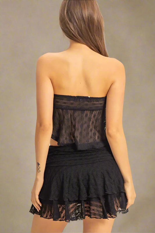 HYFVE - Sheer Tie Front Strapless Crop Top in Black