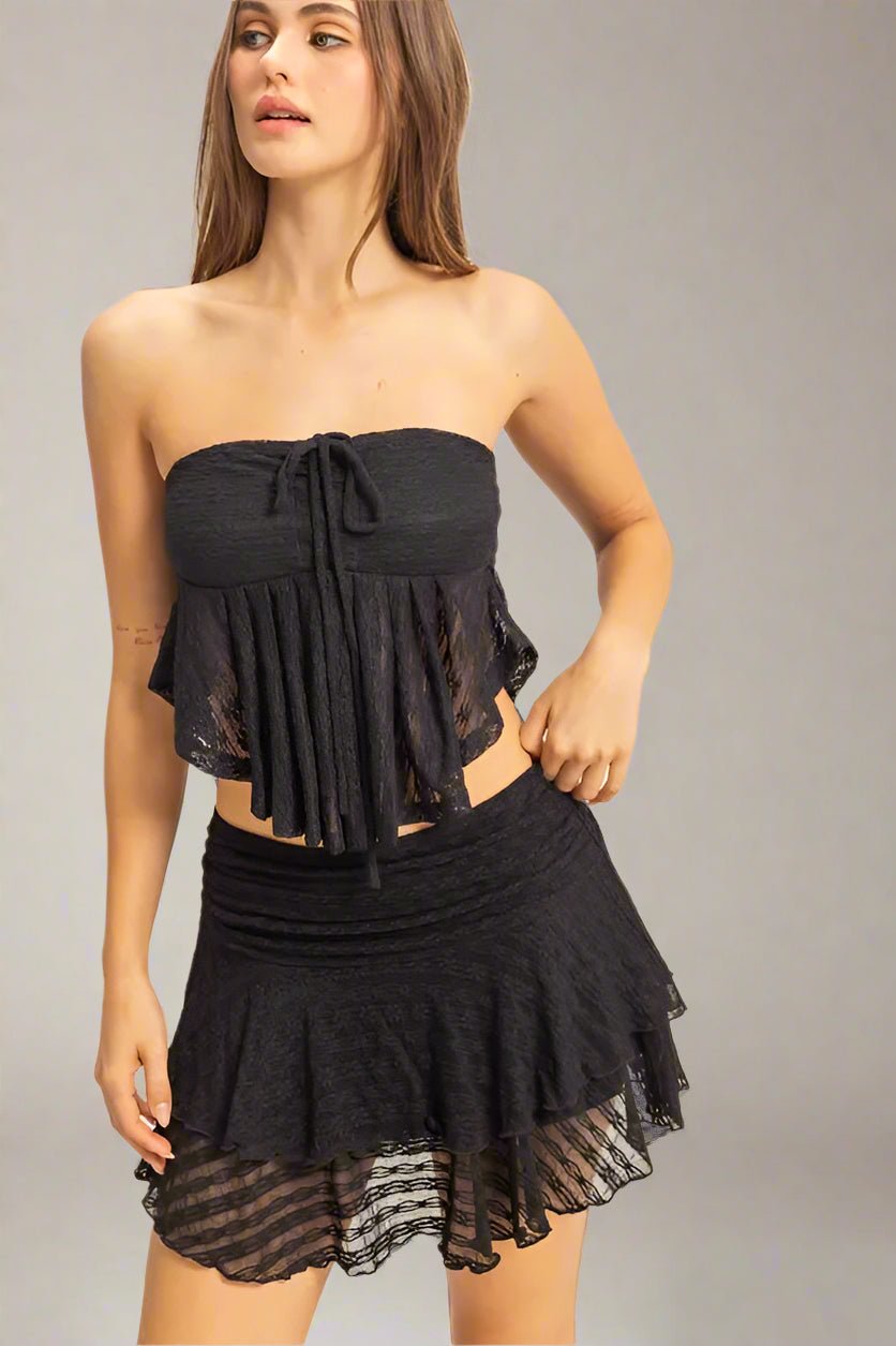 HYFVE - Sheer Tie Front Strapless Crop Top in Black