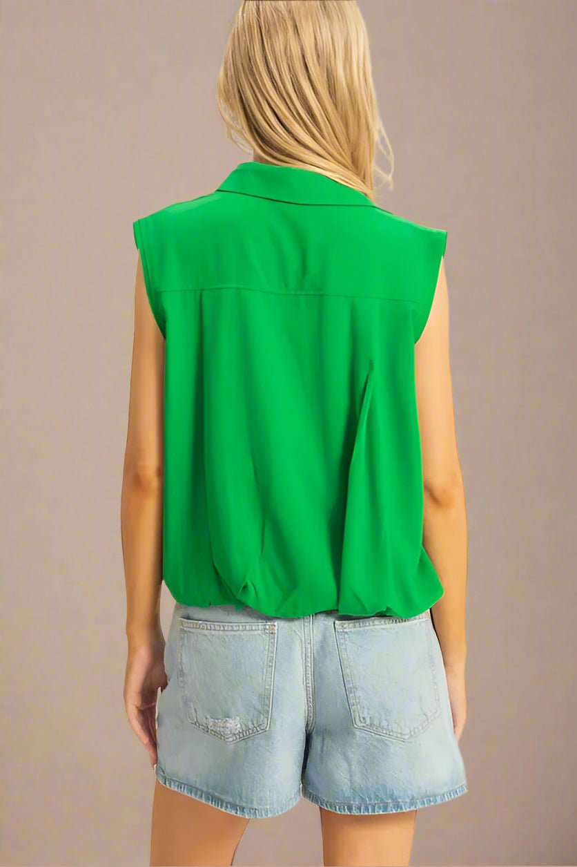 HYFVE - Sleeveless Button - Up Shirt in Fresh Green