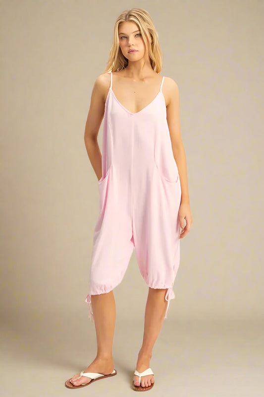 HYFVE - Soft Pink Cropped Drawstring Jumpsuit