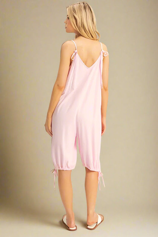 HYFVE - Soft Pink Cropped Drawstring Jumpsuit