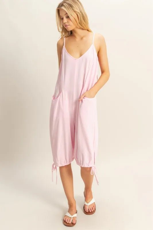 HYFVE - Soft Pink Cropped Drawstring Jumpsuit
