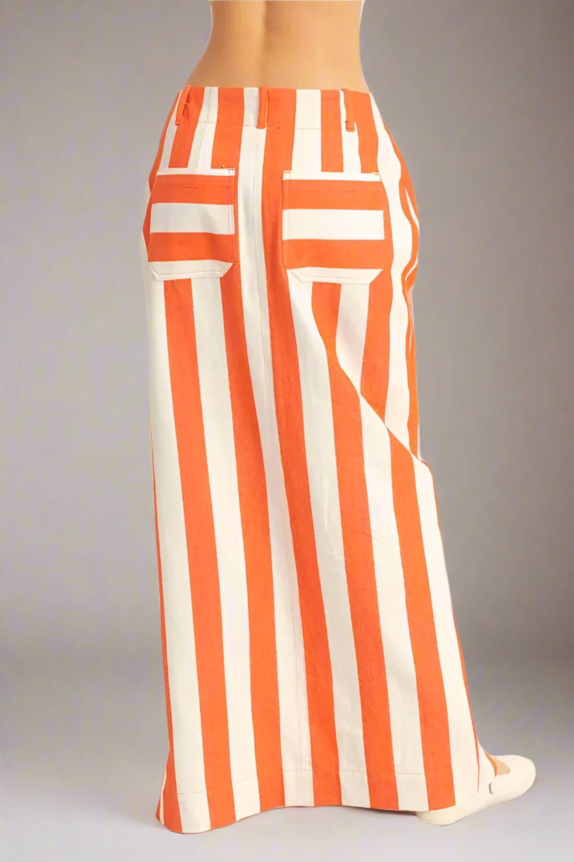 HYFVE - Striped Front - Slit Maxi Skirt in Tangerine and White