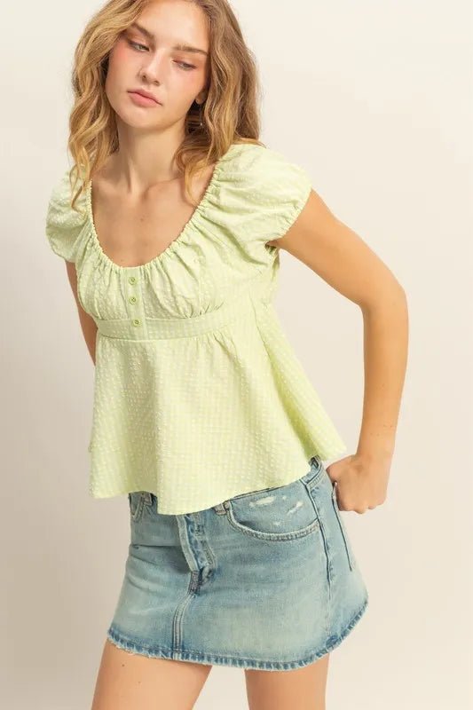 HYFVE - Swiss Dot Peplum Top in Soft Lime